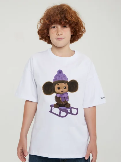 Футболка Чебурашка на санках