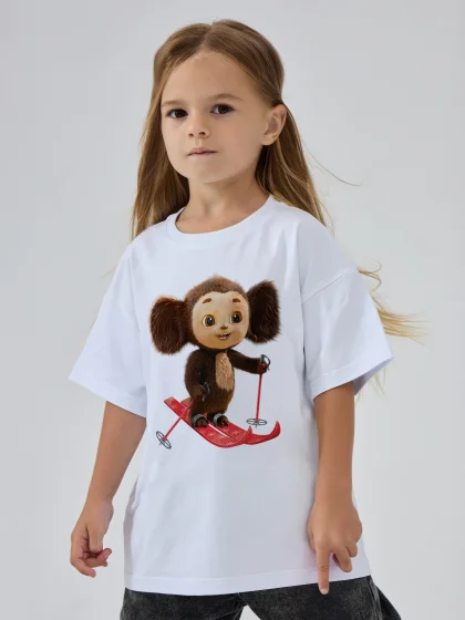 Футболка Чебурашка на лыжах