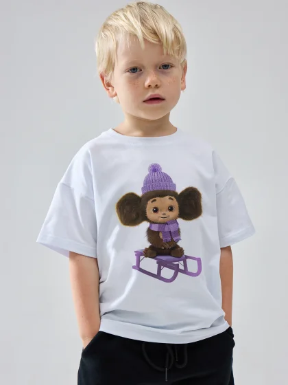 Футболка Чебурашка на санках