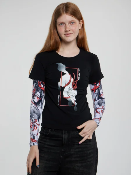 Лонгслив "Лиса" рукав девушка самурай