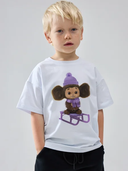 Футболка Чебурашка на санках