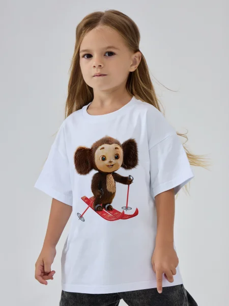 Футболка Чебурашка на лыжах