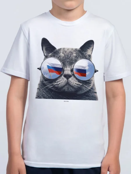 Футболка Дет. Серый Кот в Очках