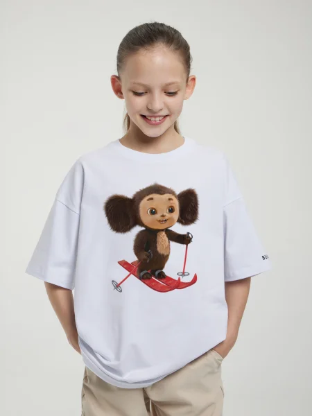 Футболка Чебурашка на лыжах