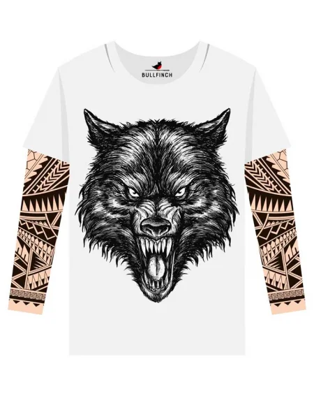Лонгслив Черный волк - рукав орнамент