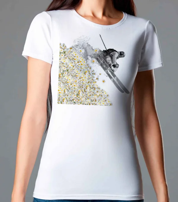 Футболка Лыжник на цветочной поляне