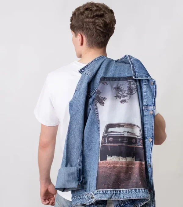 Джинсовая куртка с принтом Мустанг, унисекс  