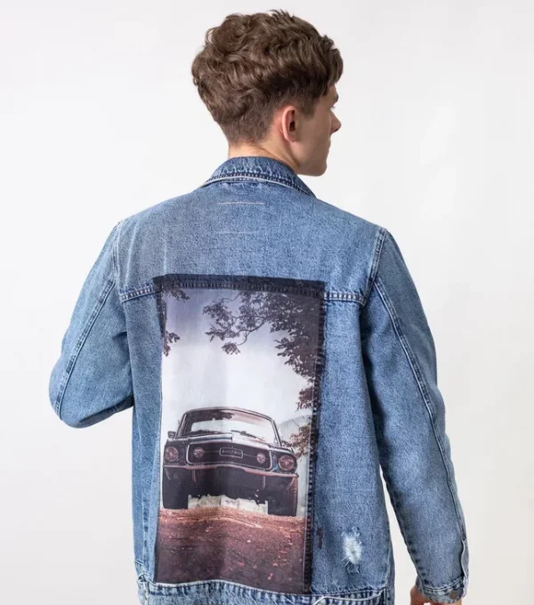 Джинсовая куртка с принтом Мустанг, унисекс  