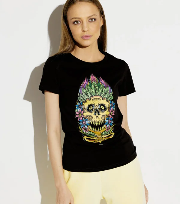 Футболка с принтом Череп в цветах   