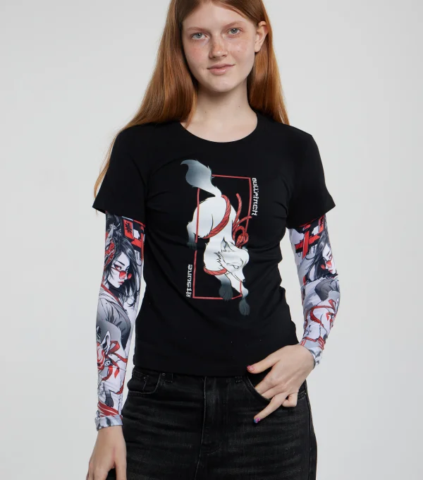 Лонгслив "Лиса" рукав девушка самурай