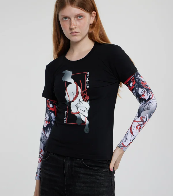 Лонгслив "Лиса" рукав девушка самурай