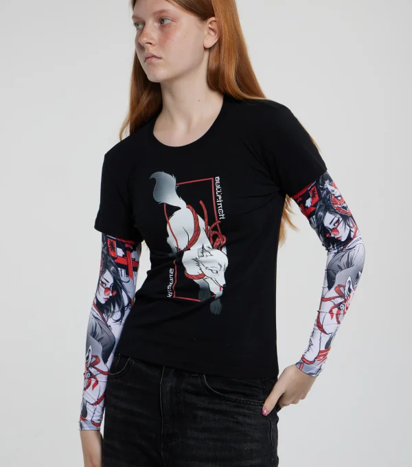 Лонгслив "Лиса" рукав девушка самурай