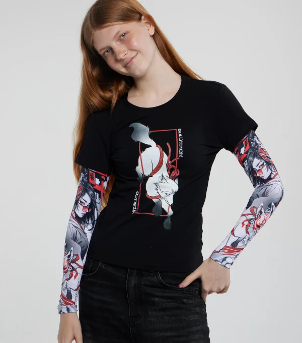 Лонгслив "Лиса" рукав девушка самурай
