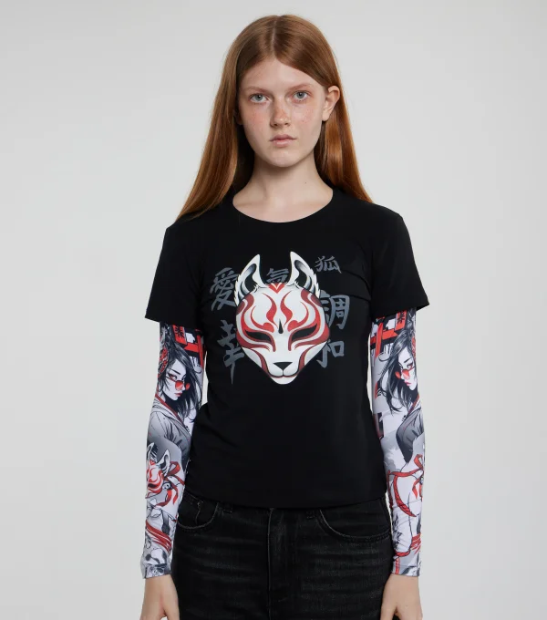 Лонгслив "Маска" рукав девушка самурай