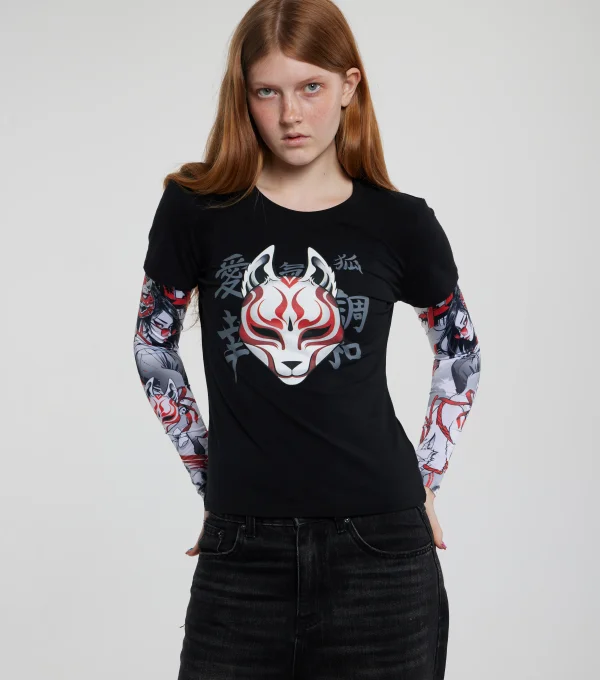 Лонгслив "Маска" рукав девушка самурай