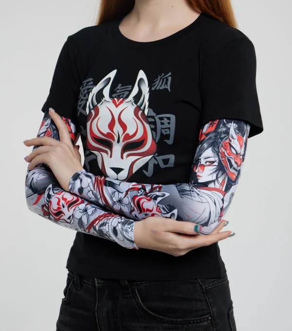 Лонгслив "Маска" рукав девушка самурай