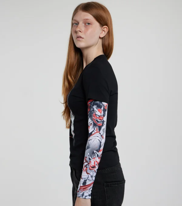 Лонгслив "Маска" рукав девушка самурай