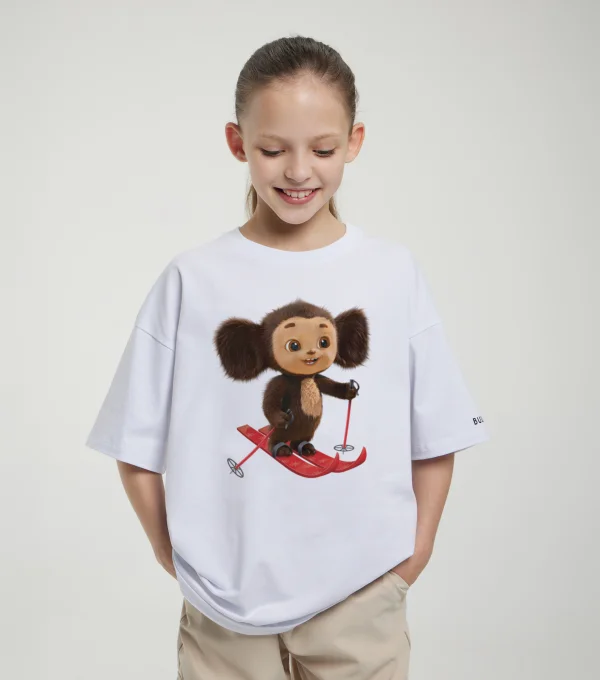 Футболка Чебурашка на лыжах