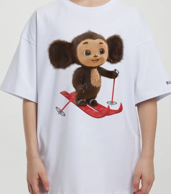 Футболка Чебурашка на лыжах