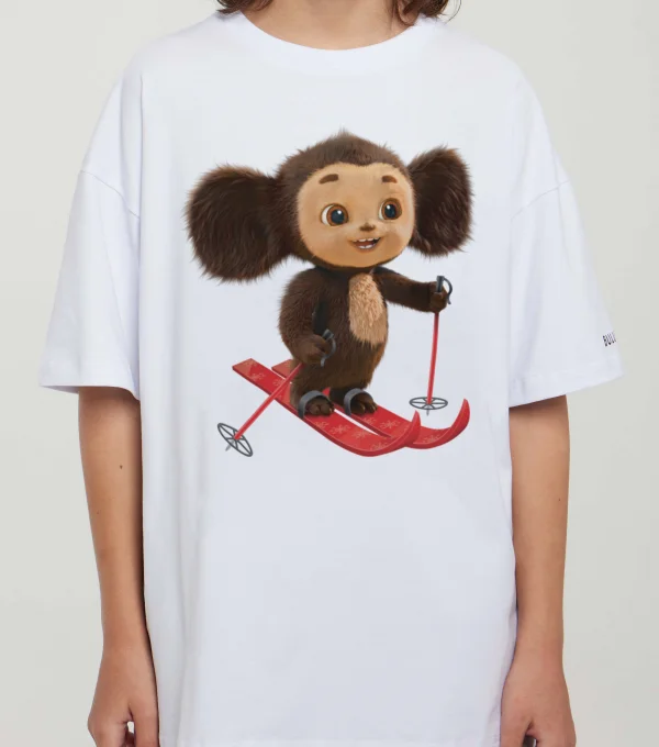 Футболка Чебурашка на лыжах