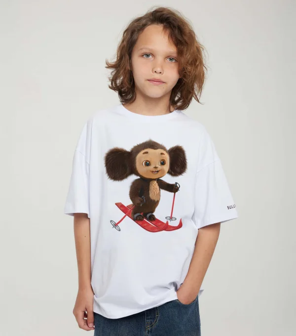 Футболка Чебурашка на лыжах