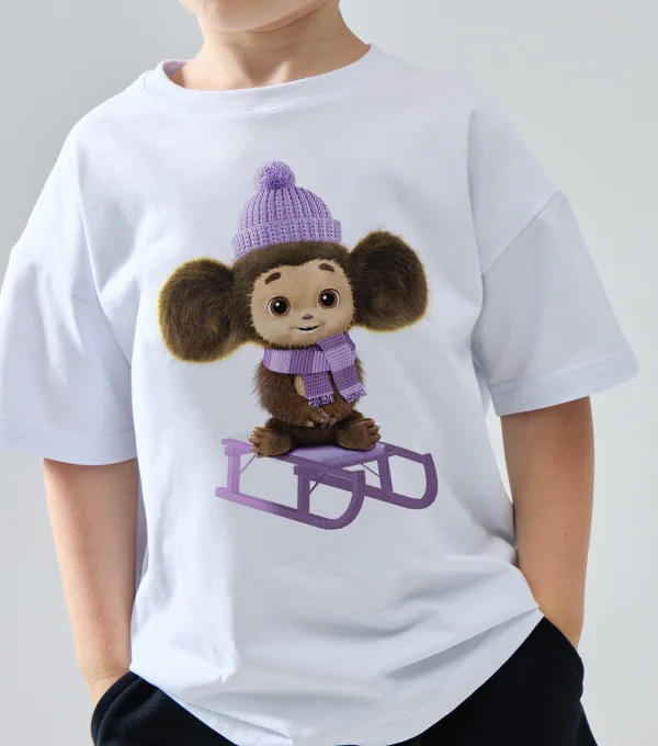 Футболка Чебурашка на санках