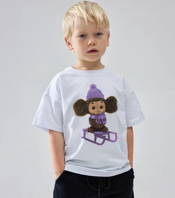 Футболка Чебурашка на санках