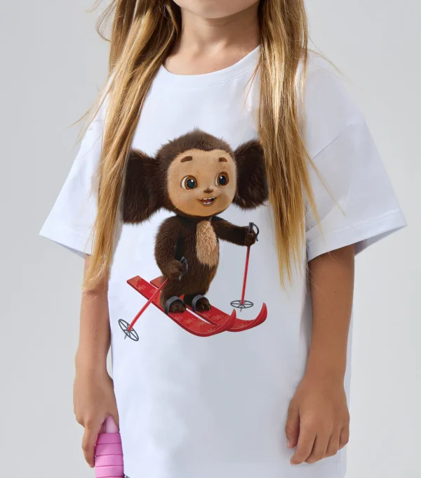 Футболка Чебурашка на лыжах