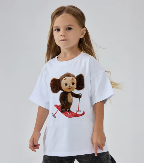 Футболка Чебурашка на лыжах